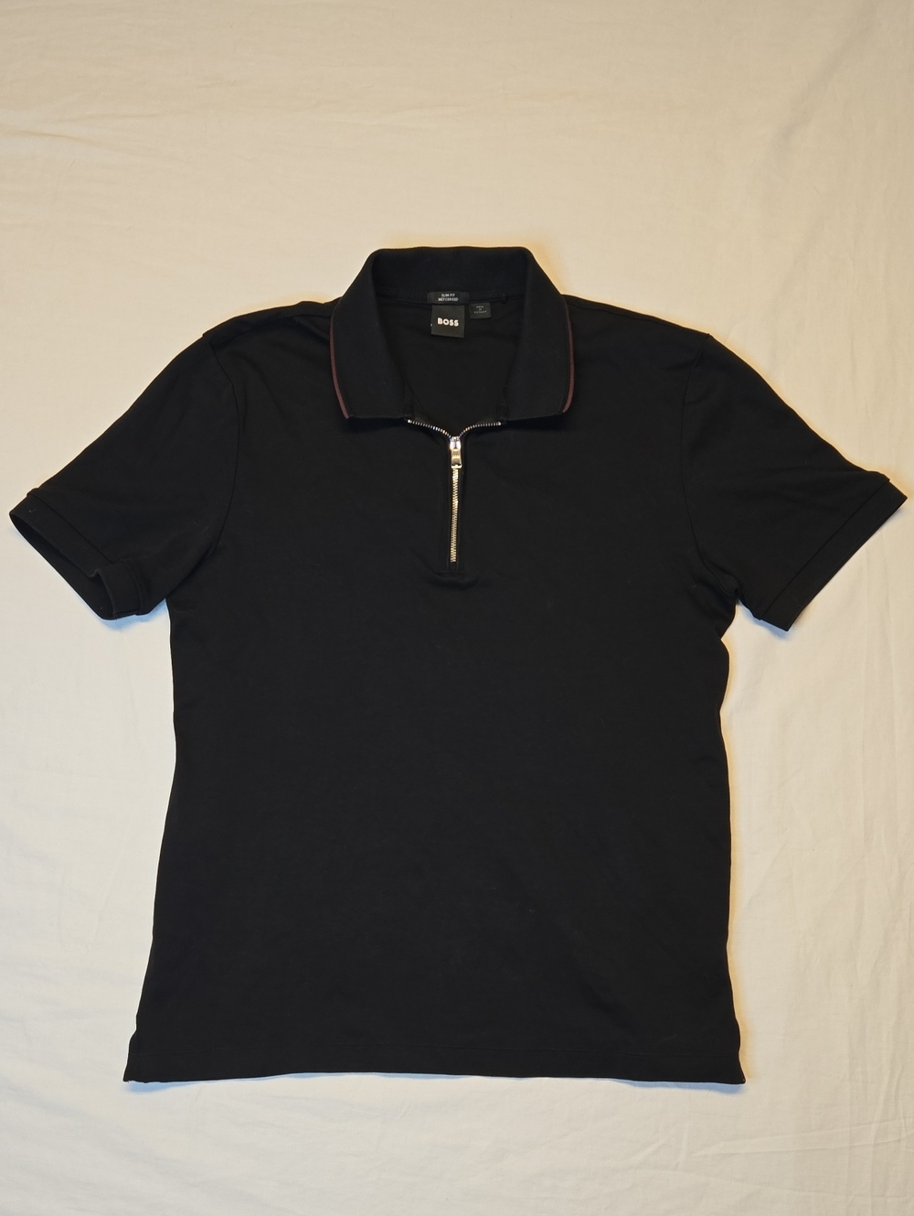BOSS Black Mercerised Cotton Short-Sleeve 1/4 Zip Polo with Contrast Trim